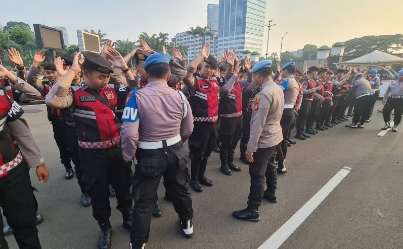 Apel pengamanan unjuk rasa yang digelar Polres Metro Jakarta Pusat di Jakarta, Kamis (27/8/2026). Foto: Polres Jakpus