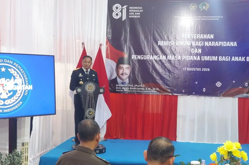 Kepala Kantor Wilayah Ditjenpas DK Jakarta, Wachid Wibowo saat menyampaikan remisi bagi narapidana yang digelar di Lembaga Pemasyarakatan Kelas IIA Salemba, Jakarta Pusat pada Senin (17/8/2026). Foto: ANTARA