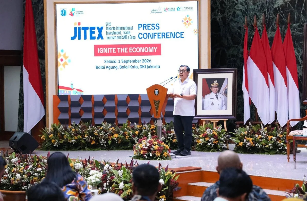 Wakil Koordinator Staf Khusus Gubernur Provinsi DKI Jakarta, Yustinus Prastowo mengapresiasi penyelenggaraan JITEX 2026 yang untuk pertama kalinya digelar melalui pembiayaan dari asosiasi usaha tanpa menggunakan APBD. Foto: Pemprov DKI Jakarta