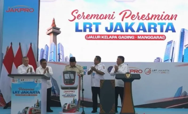 Presiden Prabowo Subianto meresmikan Lintas Raya Terpadu (Light Rail Transit/LRT) Jakarta Jalur Kelapa Gading-Manggarai di Stastiun Manggarai, Jakarta, Rabu (16/9/2026). Foto: ANTARA/YouTube Sekretariat Presiden